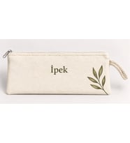 Kişiye Özel Yeşil Yaprak Köşe Baskılı Fermuarlı Clutch El Çantası Makyaj Çantası