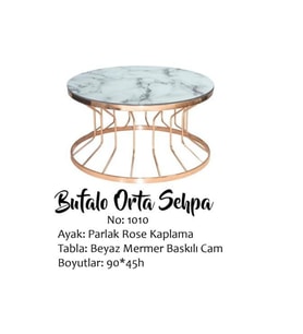Brc 140530 BUFALO Sehpa Orta MODEL SARI Mermer TEMPER Cam çelik GOLD renk El Yapı (Beyaz)