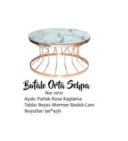 Brc 140530 BUFALO Sehpa Orta MODEL SARI Mermer TEMPER Cam çelik GOLD renk El Yapı (Beyaz)