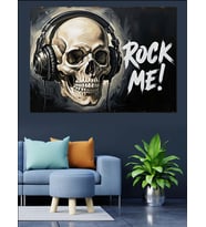 Kafatası Kulaklık Rock Müzik Dekoratif Kanvas - Mdf Ahşap Tablo