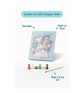 Sihirli Unicorn Boyama Tuvali – Şövalesiz Boya Seti 20x20