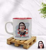 BK Gift Kişiye Özel Melek Annem Karikatürlü İçi Kırmızı Renkli Kupa Bardak Model 1