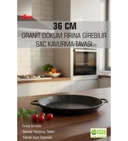 Büyük Boy Döküm Granit 36 CM Sac Kavurma Tavası, Fırın ve Ocak Uyumlu