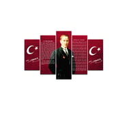 ATATÜRK, GENÇLİK HİTABE VE İSTİKLAL MARŞI YAZILI 5 PARÇA MDF TABLO ( 95X55 CM )