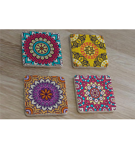 Mandala Desenleri Doğal Taş Bardak Altlığı 4'lü set - Natural Stone Coasters