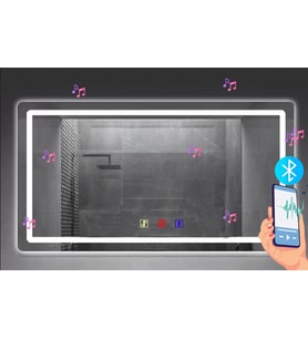 (h)80x120 cm Bluetoothlu Buğu Çözücülü Dokunmatik Işıklı Kumlamalı Banyo Aynası