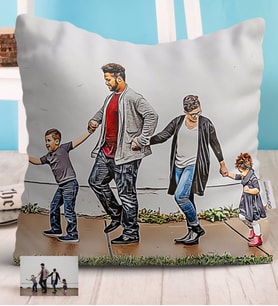 BK Gift Kişiye Özel Tam Boy Aile Karikatürlü Beyaz Yastık-1