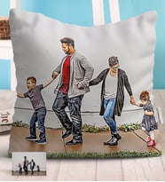 BK Gift Kişiye Özel Tam Boy Aile Karikatürlü Beyaz Yastık-1