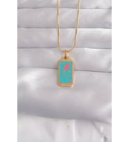 316L Çelik Gold Renk Mavi Mineli Tarot Kolye