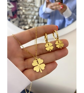 ÇELİK İSİM YAZILAN KİŞİYE ÖZEL TASARIM YONCA TAKI SETİ (Gold)