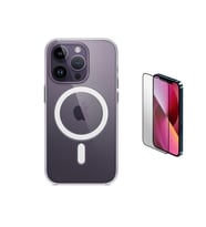 Vendas iPhone 14 Pro Max Uyumlu (14 Pro Max) Magsafe Şarj Destekli Darbe Dirençli Fit Hard Silikon Kılıf + Cam Ekran Koruyucu (Renksiz)