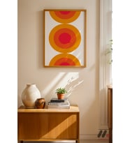 Turuncu Daireler Minimal, Ahşap Çerçeveli Duvar Tablosu - Modern Ev Dekorasyonu