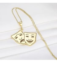 Kişiye Özel Gülen & Ağlayan Tiyatro Maskesi Kolye 925K Gümüş (Gold)