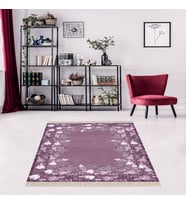 Çiçek Desenli Dijital Baskı Yıkanabilir Kaymaz Taban Modern Salon Halısı ve Yolluk (Gül Kurusu)