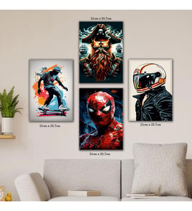 korsan kaykaylı çocuk kasklı adam resimli 4lü hd baskılı kanvas tablo resim