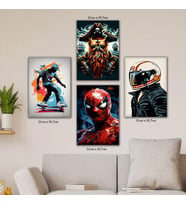 korsan kaykaylı çocuk kasklı adam resimli 4lü hd baskılı kanvas tablo resim