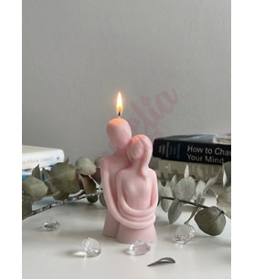 Mumelia Candles Sarılmış Çift - Doğal Soya Blok Dekoratif Mum - Pembe