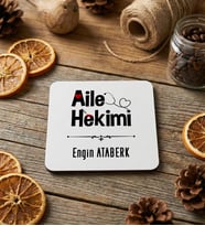 Kişiye Özel Aile Hekimi Bardak Altlığı Tıp Bayramı Hediyesi (Beyaz)