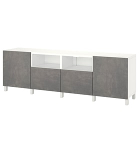 TV Sehpası, Beyaz-Koyu Gri, 240x42x74 cm, Çıt Çıt Raylı