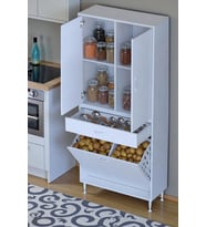 Eliusta Pine 80 cm Genişlikte Dolap 80x171x32,5 cm  Banyo/Mutfak Dolabı İki Kapaklı Sepetli Dolap (Beyaz)