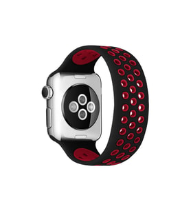 Apple Watch 42mm Ayarlı Delikli Silikon Kordon - Siyah-Kırmızı