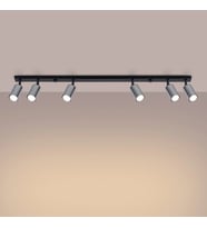 RİOLIGHT MODERN SİYAH METAL GÖVDE KROM HAREKETLİ BAŞLIK 6LI LED SPOT AVİZE(AMPÜL DAHİL)UZUNLUK 120CM