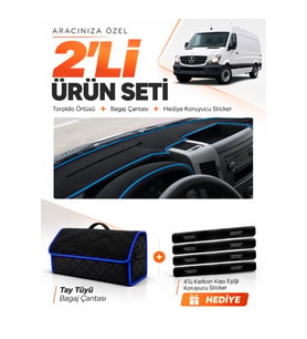 e-biz MERCEDES SPRİNTER W906 (2006-2014) Uyumlu Torpido Örtüsü + Tay Tüyü Çanta - Siyah-Mavi - MB020