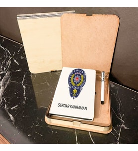 Polise Hediye Ahşap Kutulu Defter Kalem Set 001