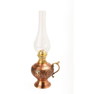 El İşlemeli Gaz Lambası, 38cm, 0,8mm Kalınlık, Gaziantep Dmt Bakır (Krem)