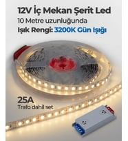 10 Metre 12V 3200K Gün Işığı Şerit Led + 12V 25A Slim Led Trafosu Hazır Set