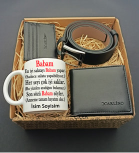 Babalar Gününe Özel Babam Tasarımlı Kişiye Özel Kupa & Cüzdan & Kartlık & Kemer Hediye seti