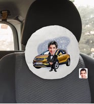 BK Gift Kişiye Özel Plakalı Erkek Opel Mokka Karikatürlü Yuvarlak Araç Koltuk Yastığı-1