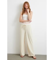 Bel Bantlı Wide Leg Pantolon Krem (Krem)