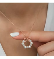 Gümüş Rose İnci Kurdele Kadın Kolye