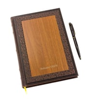 İsme Özel Deri İşlemeli Ahşap Büyük Boy Defter ve Kalem Seti