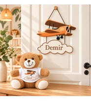 Kişiye Özel Bebek Kapı Süsü (Peluş Ayıcık Hediyeli) – Baby Shower / Hastane Odası