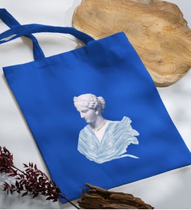 BK Gift Modern Art Tasarımlı Mavi Kumaş Bez Çanta, Baskılı Omuz Çantası, Alışveriş Çantası, Arkadaşa Hediye-1