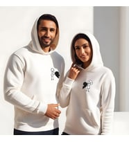 Sevgililer Günü Kombin Erkek Kadın Puzzle Görselli Kapüşonlu Hoodie Sweatshirt 7009 (Beyaz)