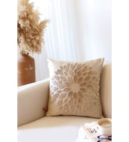 Bohem Özel Tasarım Punch Panç Desen Kare Dekoratif Kırlent Kılıfı 43x43 cm Flower Natural