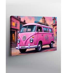 Kanvas Tablo Retro Pembe Minibüs