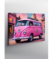 Kanvas Tablo Retro Pembe Minibüs