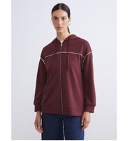LCW Modest Bordo Kapüşonlu Oversize Kadın Fermuarlı Sweatshirt