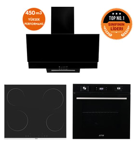 Ferre ve AFM Tech MARKALI/EQ Vitro. Elektrikli Siyah Dijital Ankastre Set (MS261 + FM7700 +FM3250 )