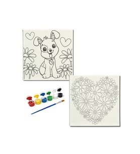 Okul Etkinliği-2'li Tuval Boyama Seti. 20x20 Cm Uv Baskı 6 Akrilik Boya 1 Fırça-model-252