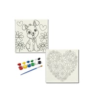 Okul Etkinliği-2'li Tuval Boyama Seti. 20x20 Cm Uv Baskı 6 Akrilik Boya 1 Fırça-model-252