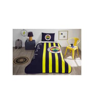 Taç Lisanslı Fenerbahçe Çubuklu Tek Kişilik Yatak Örtüsü Seti