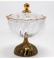 Metal Ayaklı Kristal Cam Şekerlik Gold Detaylı Sunumluk