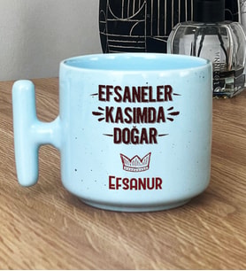 Kişiye Özel Efsaneler Kasımda Doğar Hediye Pastel T Kupa Doğum Günü Hediyesi (Mavi)