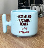 Kişiye Özel Efsaneler Kasımda Doğar Hediye Pastel T Kupa Doğum Günü Hediyesi (Mavi)
