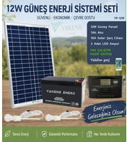12W Güneş Enerji Sistemi Seti – Telefon Şarjlı Taşınabilir Solar Aydınlatma Paketi  7Ah Akü + 10A Şarj Kontrol Cihazı + 2 LED Ampul